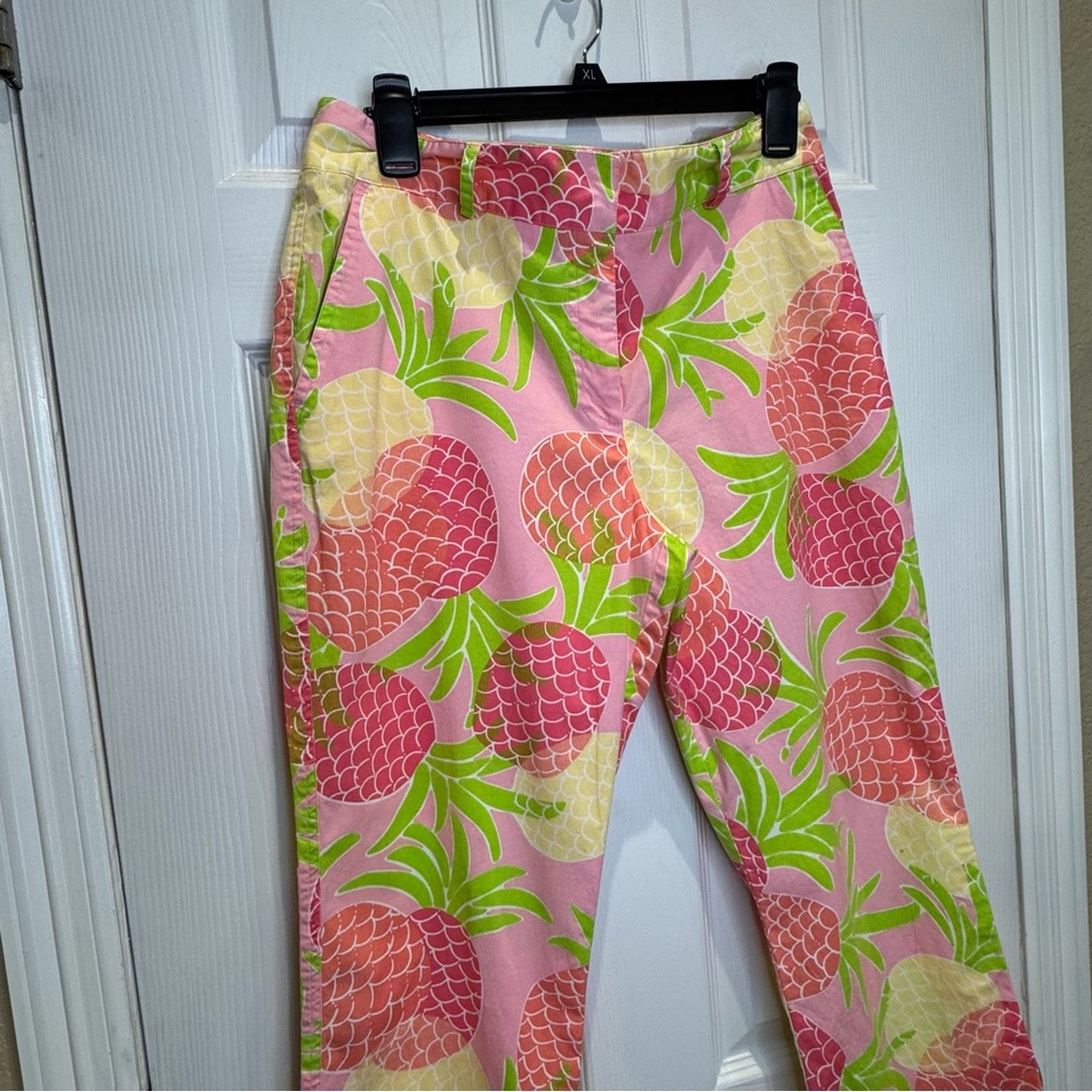 Lilly Pulitzer Women's Size 8 Vintage 90s Pineapple Print Capri Pants Pink Green - Picture 2 of 5